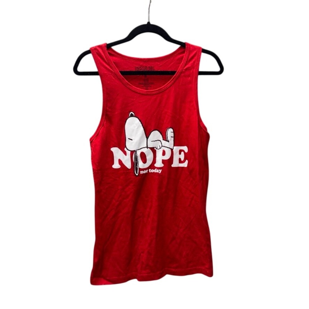 Peanuts Snoopy Nope Not Today Graphic Tank Top Red Cotton Mens Small